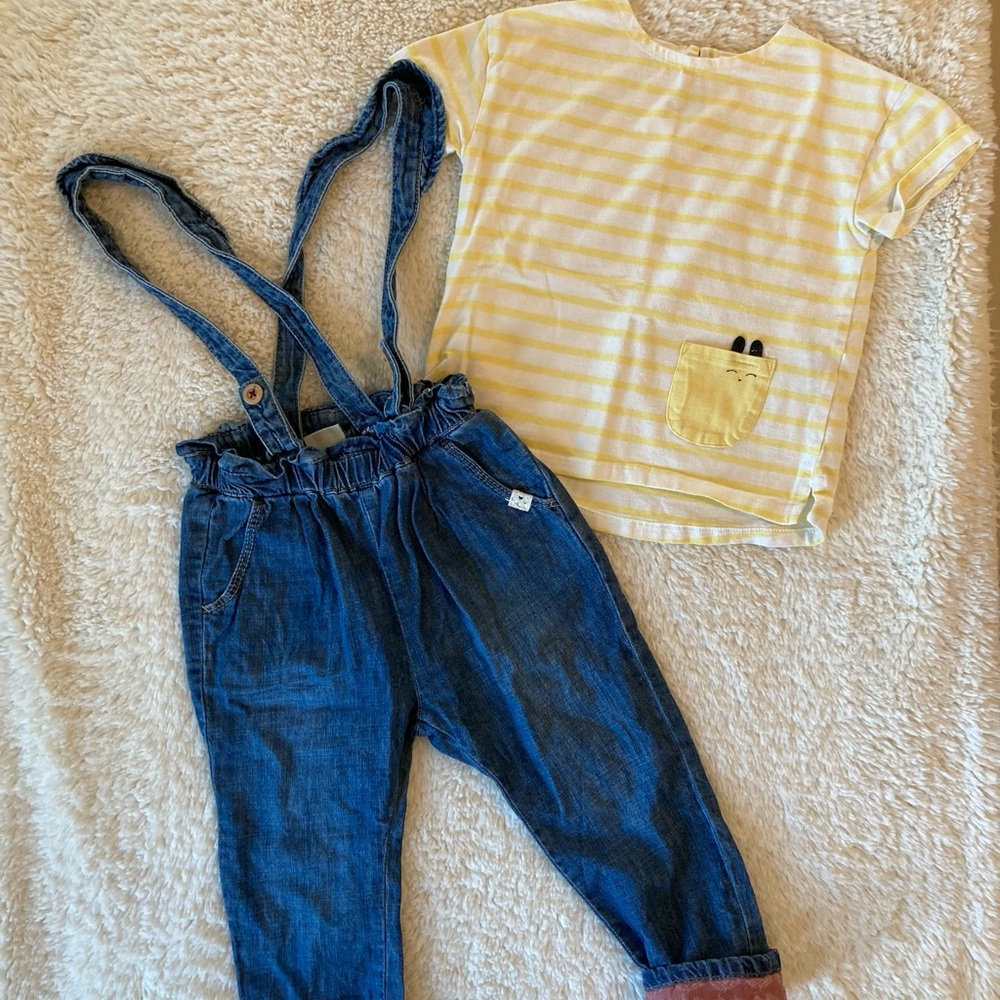 Zara Girls Sz 2/3 Bundle Overalls and Tee